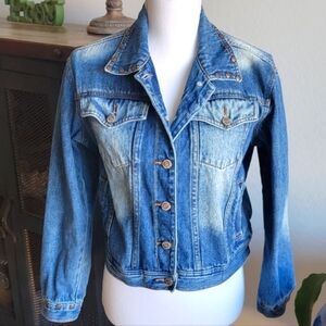 Americana Blues Jean Jacket Brass Embellished